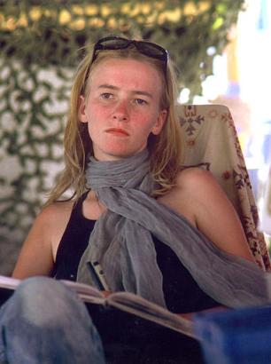Rachel Corrie is shown at the Burning Man festival in a photo from September 2002, in Black Rock City, Nevada.